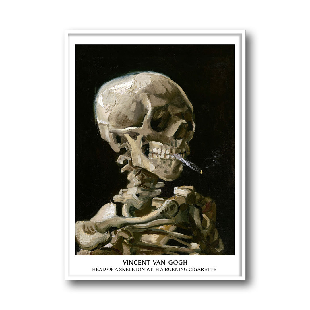 Unique skull-of-a-skeleton-with-burning-cigarette-vincent-van-gogh- Beautiful framed art print available at Raremango