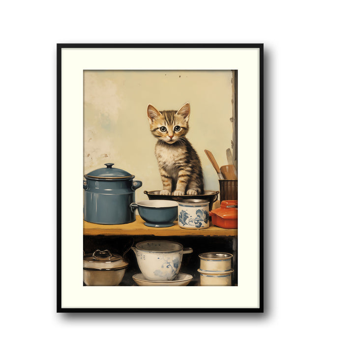 Unique tea-with-kitten- Beautiful framed art print available at Raremango