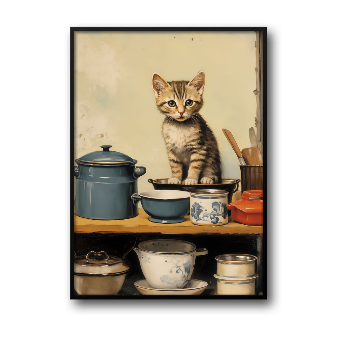 Unique tea-with-kitten- Beautiful framed art print available at Raremango