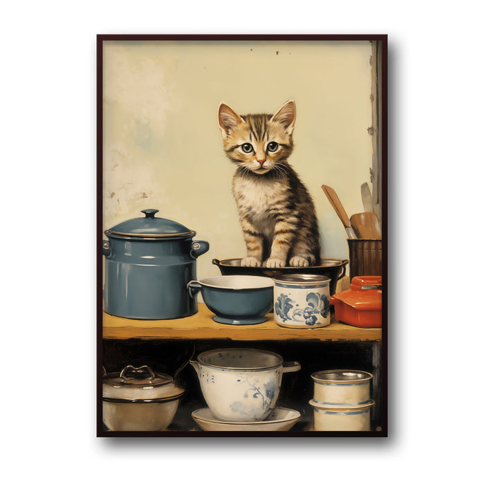 Unique tea-with-kitten- Beautiful framed art print available at Raremango