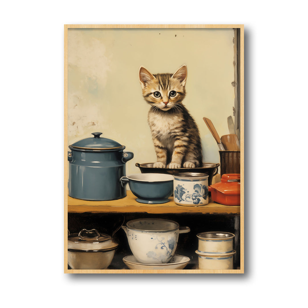 Unique tea-with-kitten- Beautiful framed art print available at Raremango