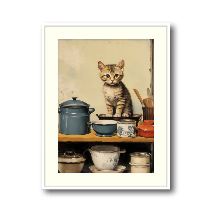 Unique tea-with-kitten- Beautiful framed art print available at Raremango