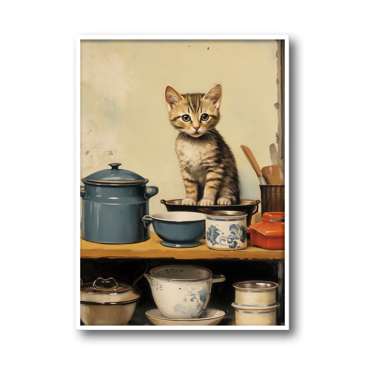 Unique tea-with-kitten- Beautiful framed art print available at Raremango