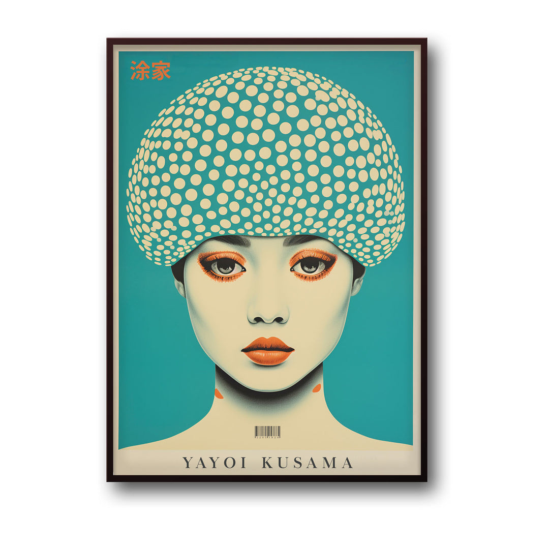 Unique dotted-woman-yayoi-kusama- Beautiful framed art print available at Raremango