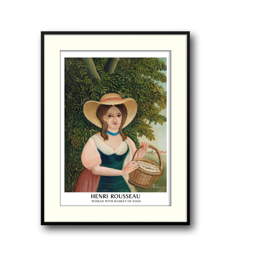 Unique woman-with-basket-of-eggs-henri-rousseau- Beautiful framed art print available at Raremango