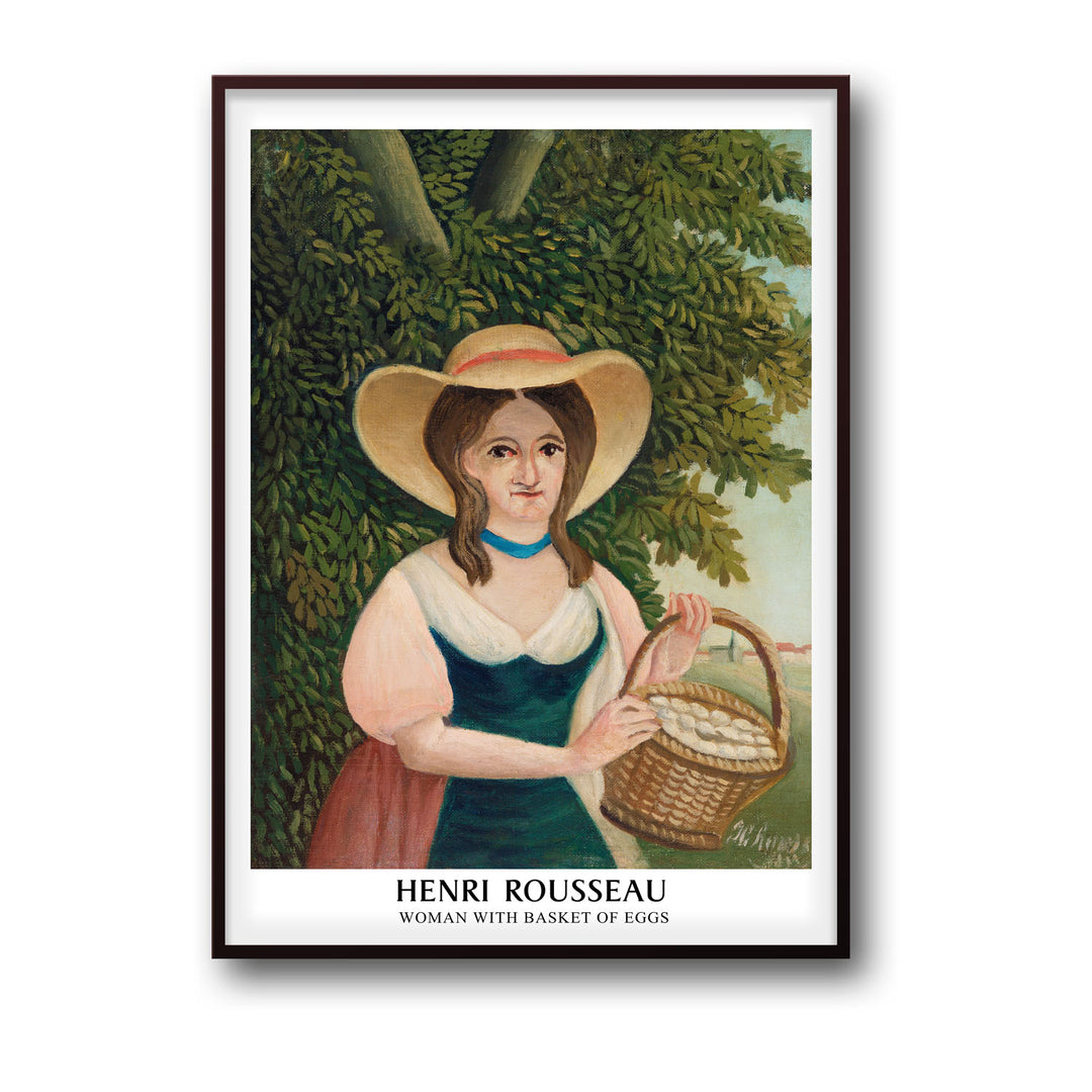 Unique woman-with-basket-of-eggs-henri-rousseau- Beautiful framed art print available at Raremango