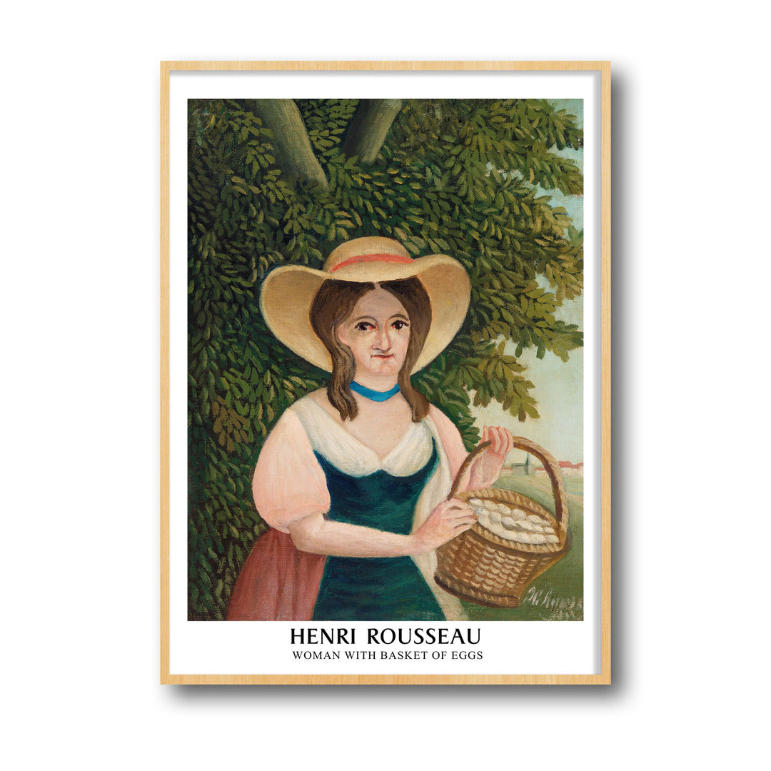 Unique woman-with-basket-of-eggs-henri-rousseau- Beautiful framed art print available at Raremango