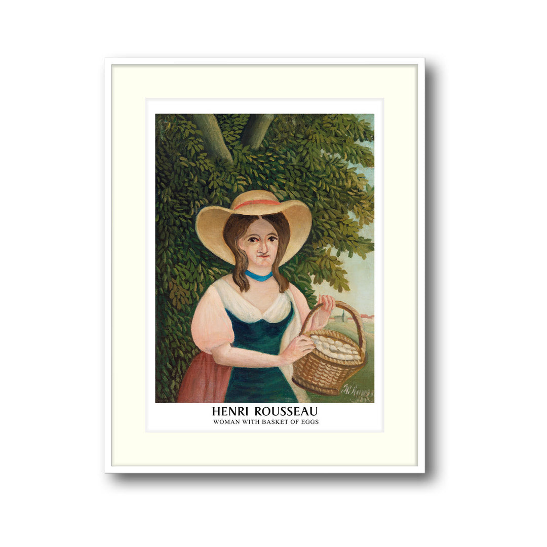 Unique woman-with-basket-of-eggs-henri-rousseau- Beautiful framed art print available at Raremango